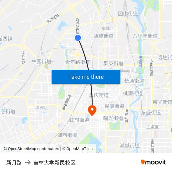 新月路 to 吉林大学新民校区 map