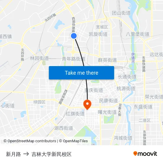 新月路 to 吉林大学新民校区 map