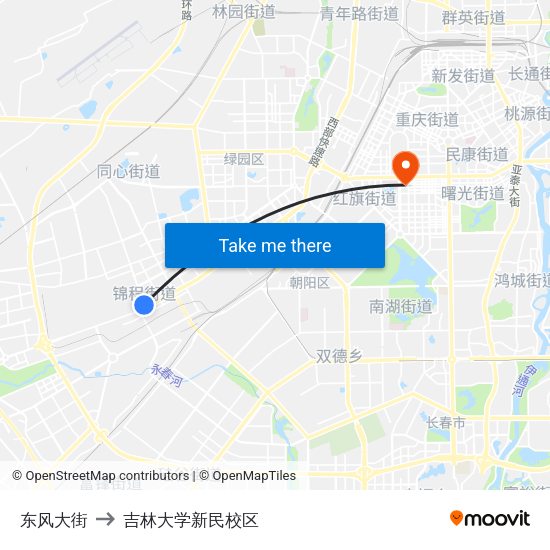 东风大街 to 吉林大学新民校区 map