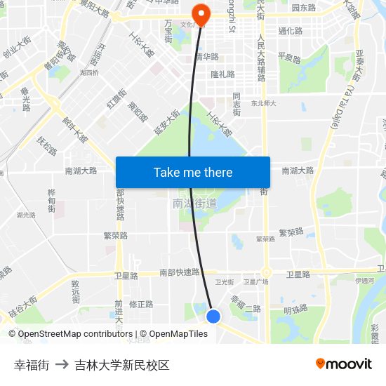 幸福街 to 吉林大学新民校区 map