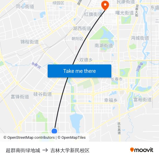 超群南街绿地城 to 吉林大学新民校区 map