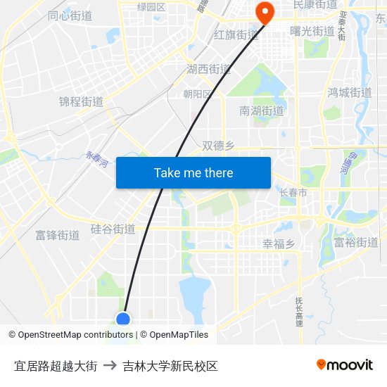宜居路超越大街 to 吉林大学新民校区 map