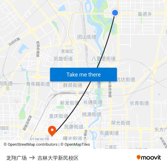 龙翔广场 to 吉林大学新民校区 map