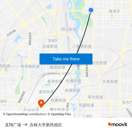 龙翔广场 to 吉林大学新民校区 map