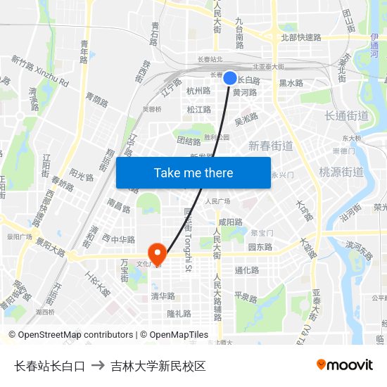 长春站长白口 to 吉林大学新民校区 map