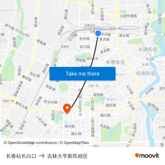 长春站长白口 to 吉林大学新民校区 map