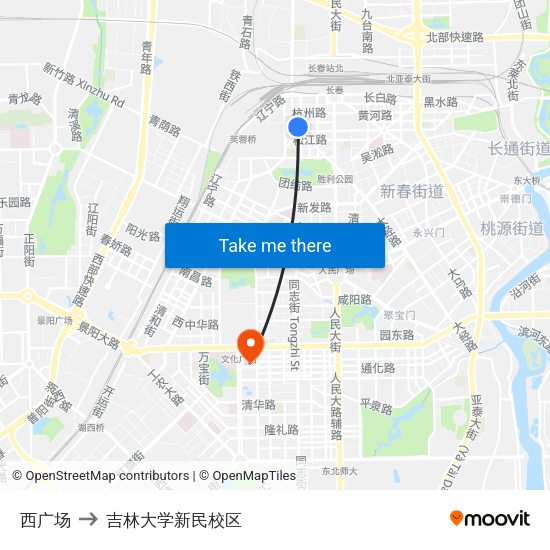 西广场 to 吉林大学新民校区 map