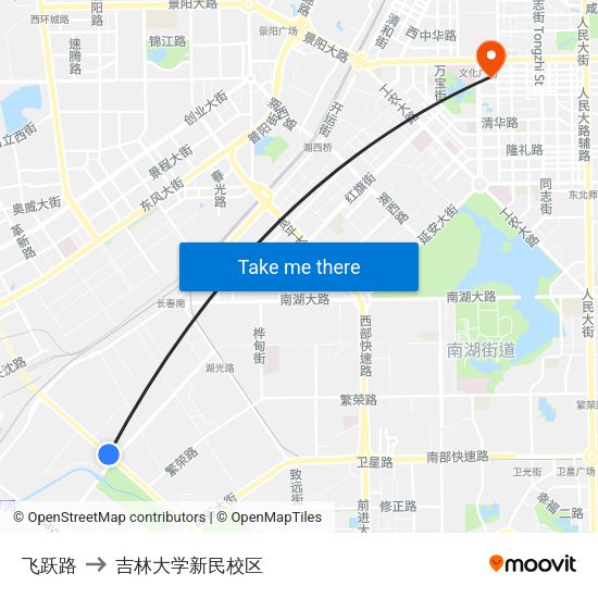 飞跃路 to 吉林大学新民校区 map