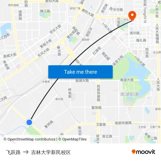 飞跃路 to 吉林大学新民校区 map