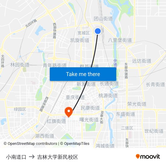 小南道口 to 吉林大学新民校区 map