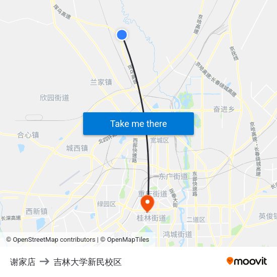 谢家店 to 吉林大学新民校区 map