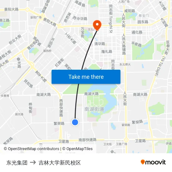 东光集团 to 吉林大学新民校区 map