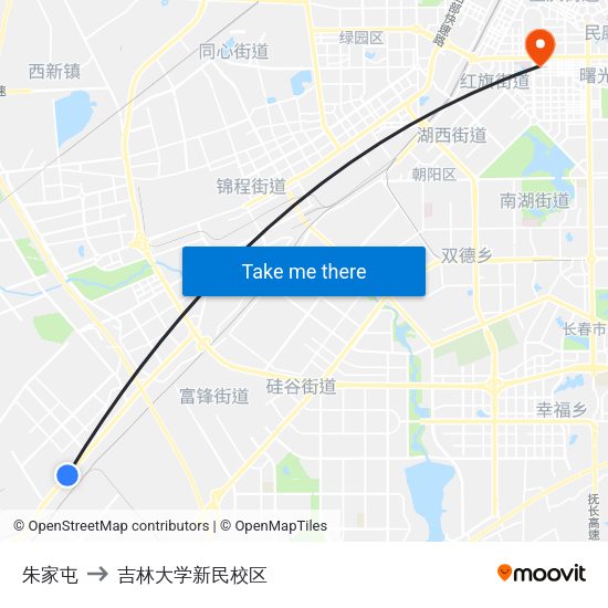朱家屯 to 吉林大学新民校区 map