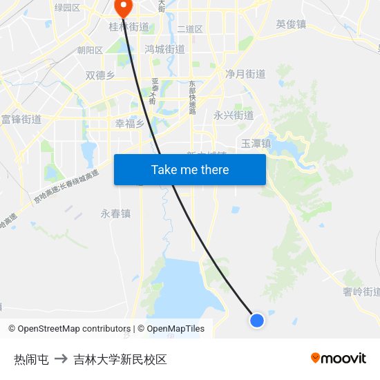 热闹屯 to 吉林大学新民校区 map