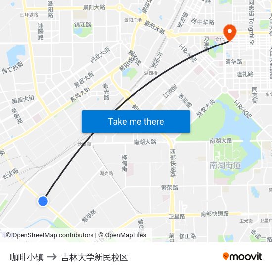 咖啡小镇 to 吉林大学新民校区 map