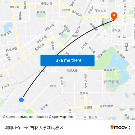 咖啡小镇 to 吉林大学新民校区 map