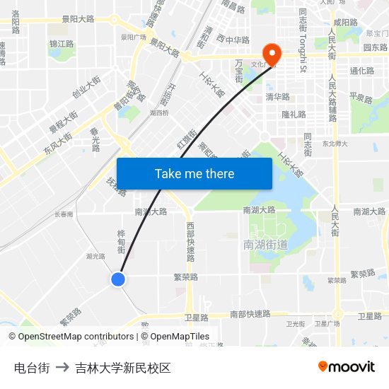 电台街 to 吉林大学新民校区 map