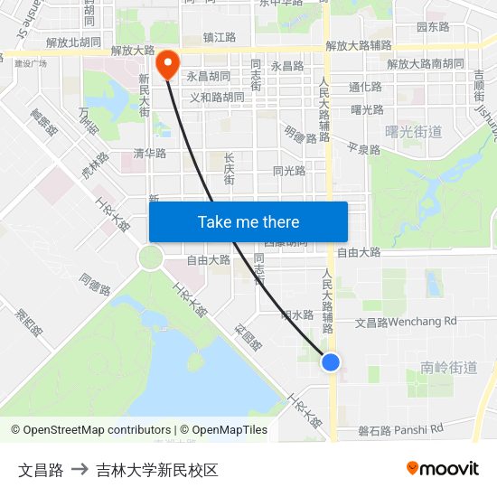 文昌路 to 吉林大学新民校区 map