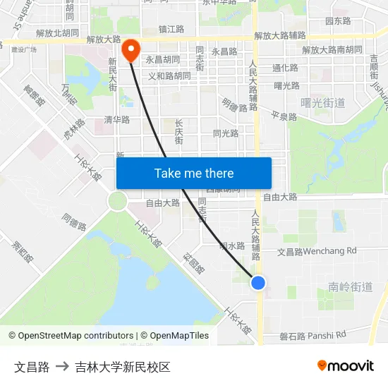 文昌路 to 吉林大学新民校区 map