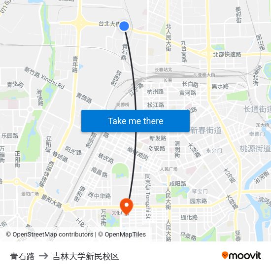 青石路 to 吉林大学新民校区 map