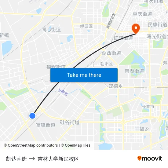 凯达南街 to 吉林大学新民校区 map