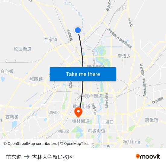 前东道 to 吉林大学新民校区 map