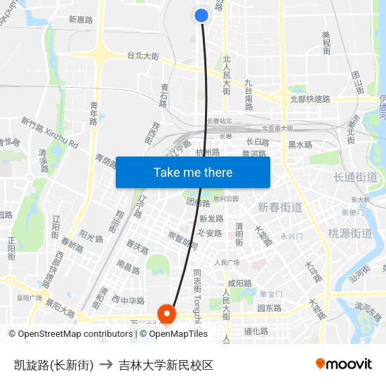 凯旋路(长新街) to 吉林大学新民校区 map