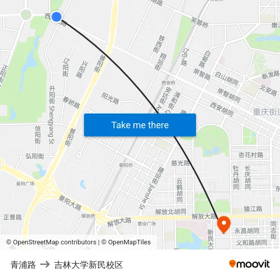 青浦路 to 吉林大学新民校区 map