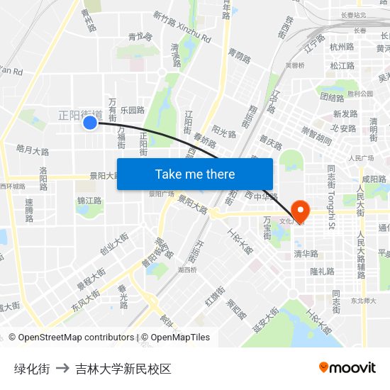 绿化街 to 吉林大学新民校区 map