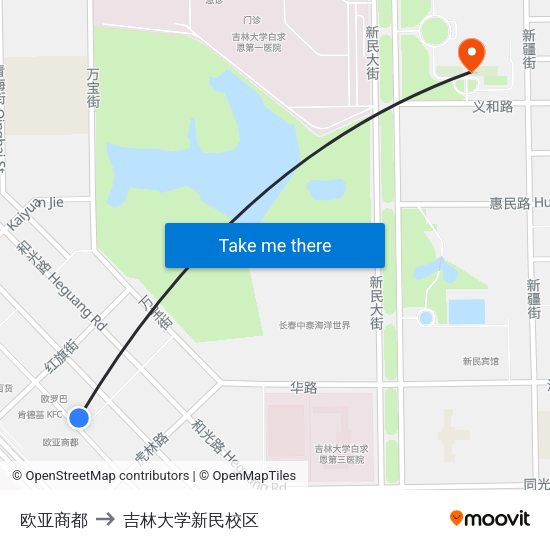 欧亚商都 to 吉林大学新民校区 map