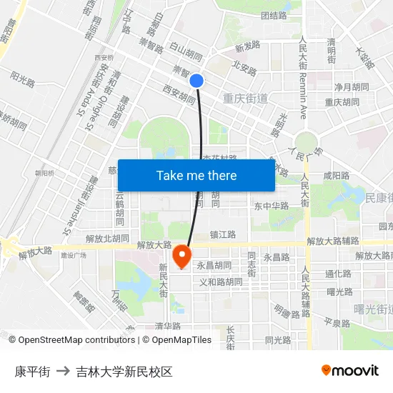 康平街 to 吉林大学新民校区 map