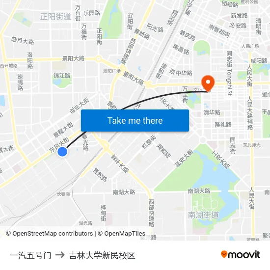 一汽五号门 to 吉林大学新民校区 map