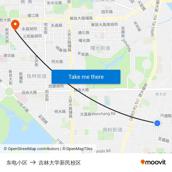 东电小区 to 吉林大学新民校区 map