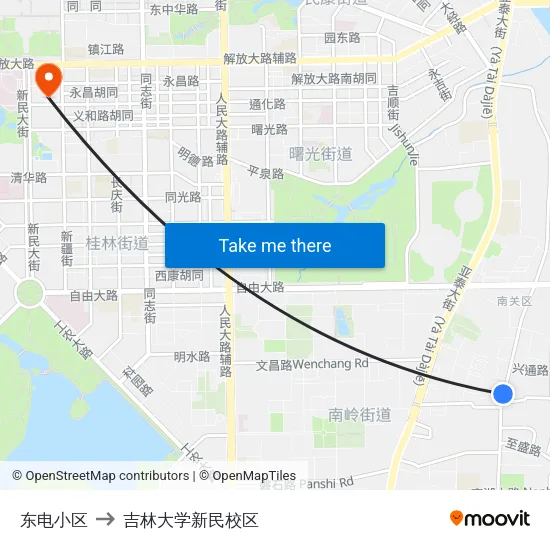 东电小区 to 吉林大学新民校区 map