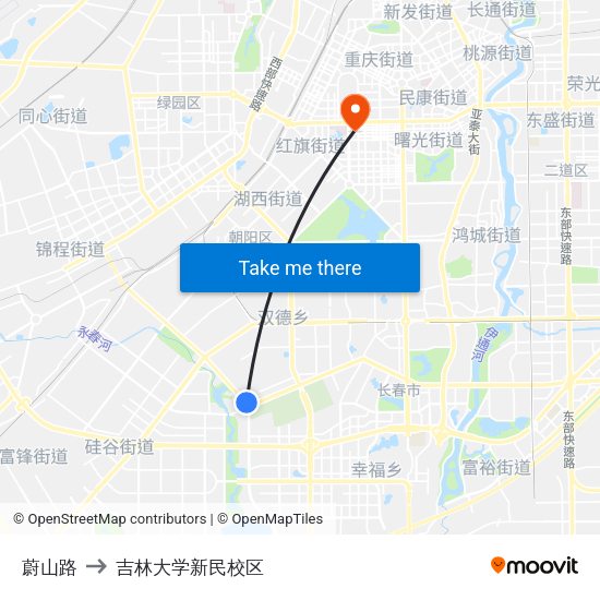 蔚山路 to 吉林大学新民校区 map