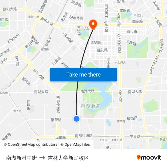 南湖新村中街 to 吉林大学新民校区 map