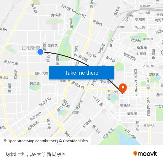 绿园 to 吉林大学新民校区 map