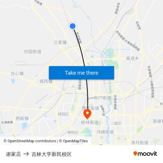 谢家店 to 吉林大学新民校区 map