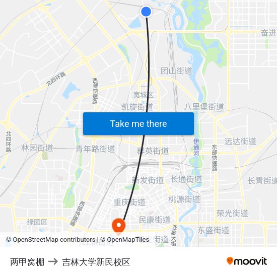 两甲窝棚 to 吉林大学新民校区 map