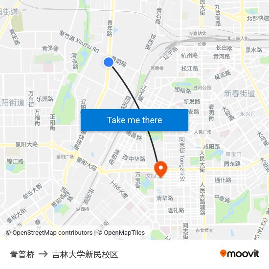 青普桥 to 吉林大学新民校区 map