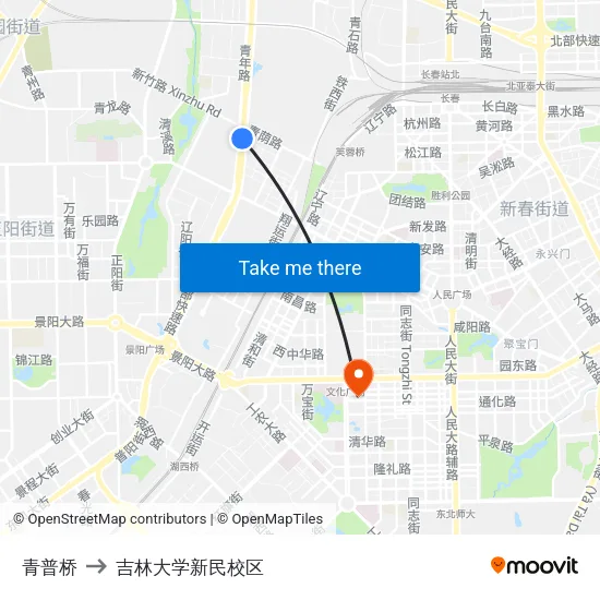 青普桥 to 吉林大学新民校区 map