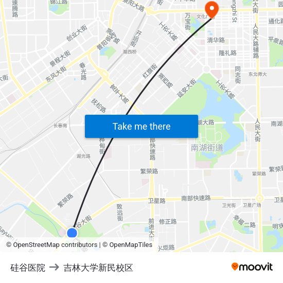 硅谷医院 to 吉林大学新民校区 map