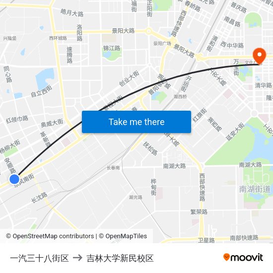 一汽三十八街区 to 吉林大学新民校区 map