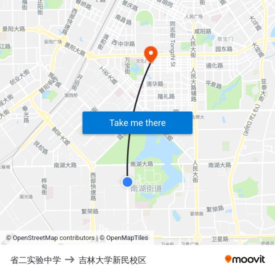 省二实验中学 to 吉林大学新民校区 map
