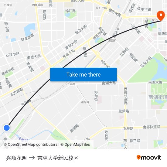 兴顺花园 to 吉林大学新民校区 map
