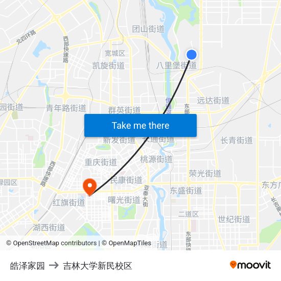 皓泽家园 to 吉林大学新民校区 map