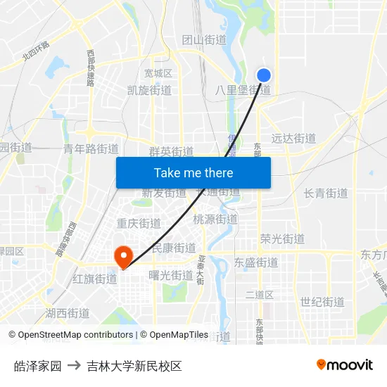 皓泽家园 to 吉林大学新民校区 map