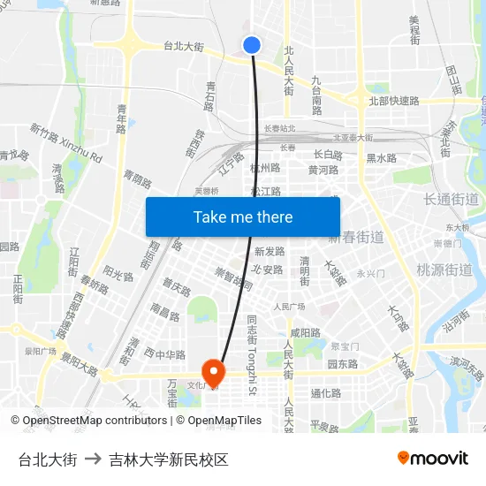 台北大街 to 吉林大学新民校区 map