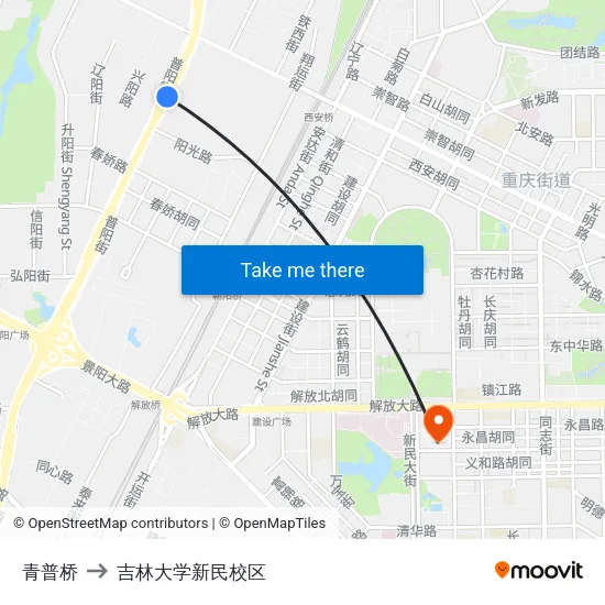 青普桥 to 吉林大学新民校区 map