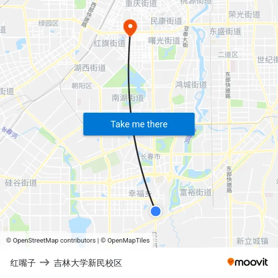 红嘴子 to 吉林大学新民校区 map